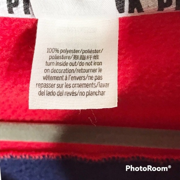 Victoria’s Secret PINK polar fleece red and blue striped quarter zip sweater - Picture 5 of 6